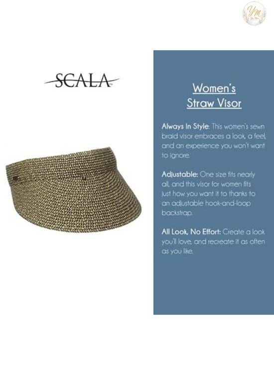 Womens Paper Braid Sun Visor Wide Brim Adjustable Velcro Hat Seaside main image 2